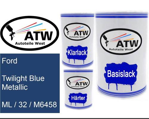 Ford, Twilight Blue Metallic, ML / 32 / M6458: 500ml Lackdose + 500ml Klarlack + 250ml Härter - Set, von ATW Autoteile West.